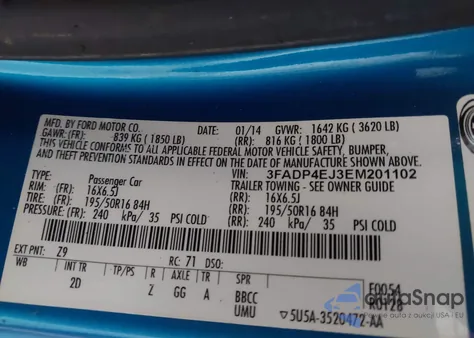 2014 Ford Fiesta Se from USA, damaged, VIN 3FADP4EJ3EM201102